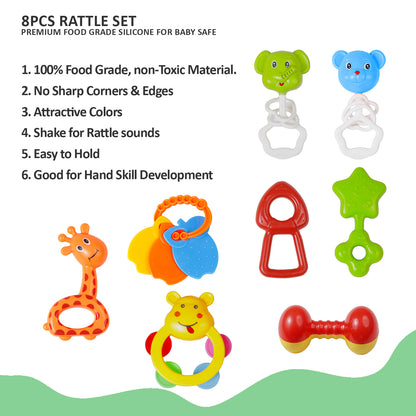 Apple Baby 8PCs Teeny Tunes Baby Rattles Set for 3+ Months - BPA Free, Sensory Development (Pack of 2) AC427