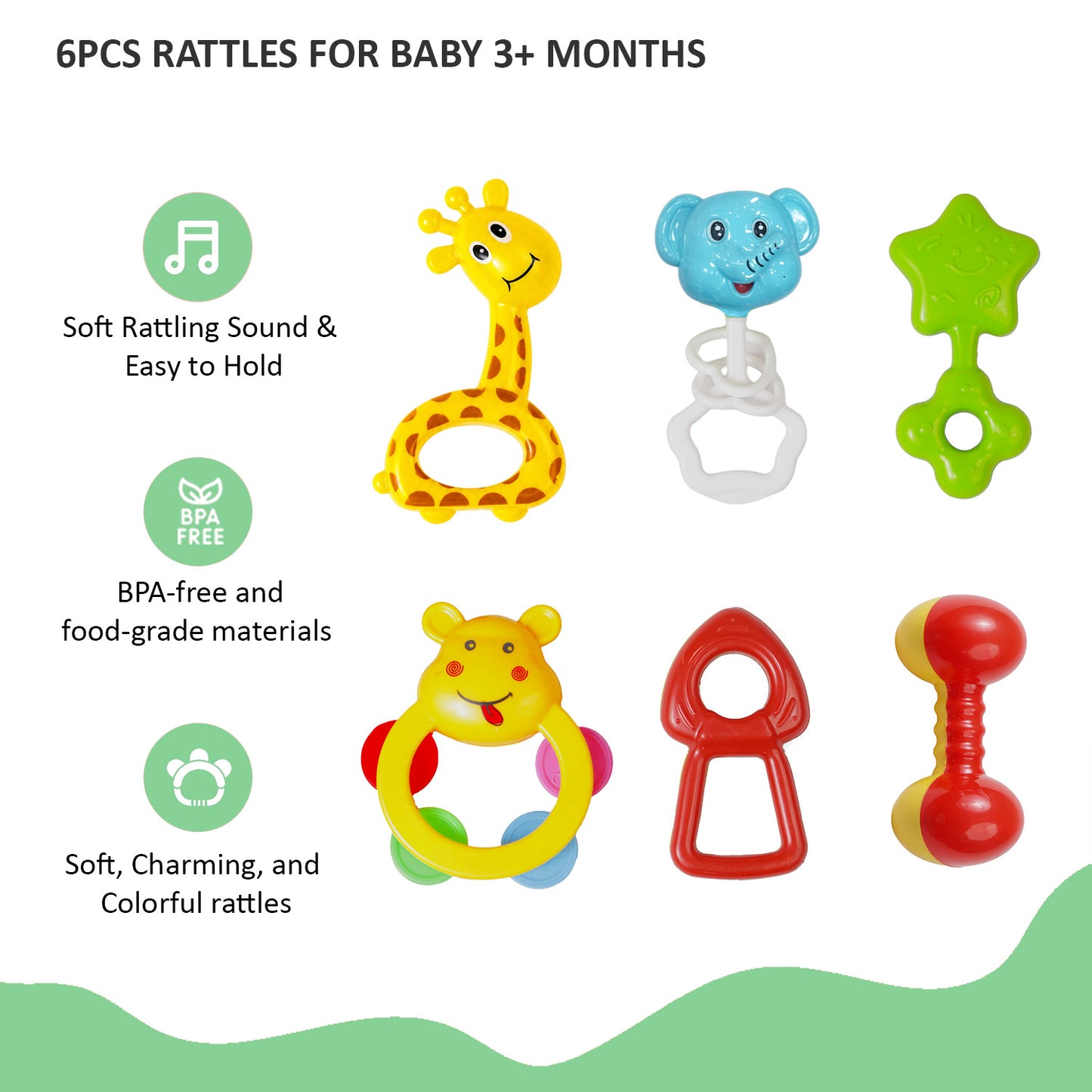 Apple Baby Rattles Set – 6 PCS Colorful Toys for Newborns & Babies 3+ Months | BPA-Free Developmental Rattle Toy Set (Pack of 2) AC457