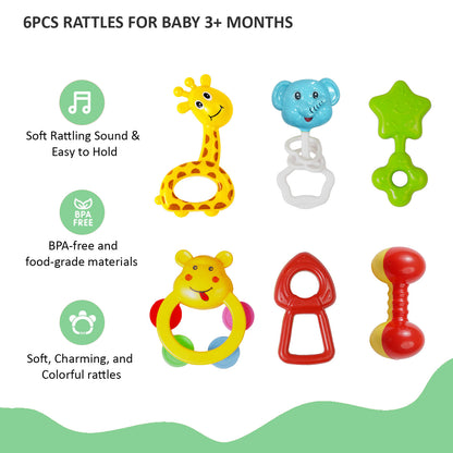 Apple Baby Rattles Set – 6 PCS Colorful Toys for Newborns & Babies 3+ Months | BPA-Free Developmental Rattle Toy Set (Pack of 2) AC457