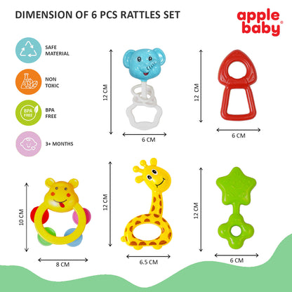 Apple Baby Rattles Set – 6 PCS Colorful Toys for Newborns & Babies 3+ Months | BPA-Free Developmental Rattle Toy Set (Pack of 2) AC457