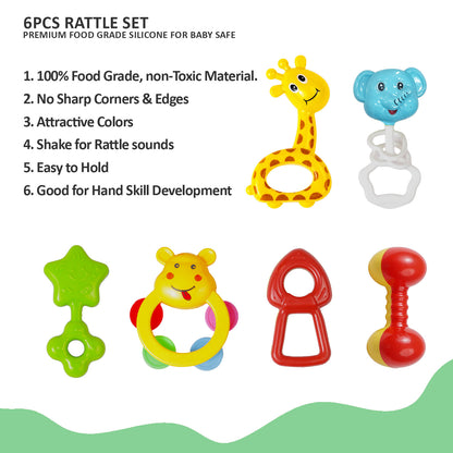 Apple Baby Rattles Set – 6 PCS Colorful Toys for Newborns & Babies 3+ Months | BPA-Free Developmental Rattle Toy Set (Pack of 2) AC457