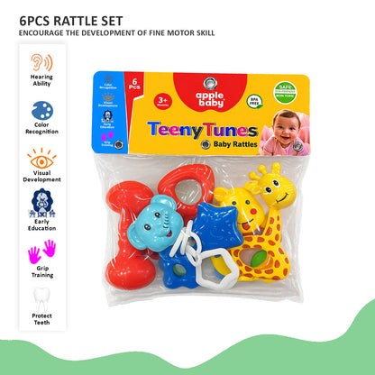 Apple Baby Rattles Set – 6 PCS Colorful Toys for Newborns & Babies 3+ Months | BPA-Free Developmental Rattle Toy Set (Pack of 2) AC457