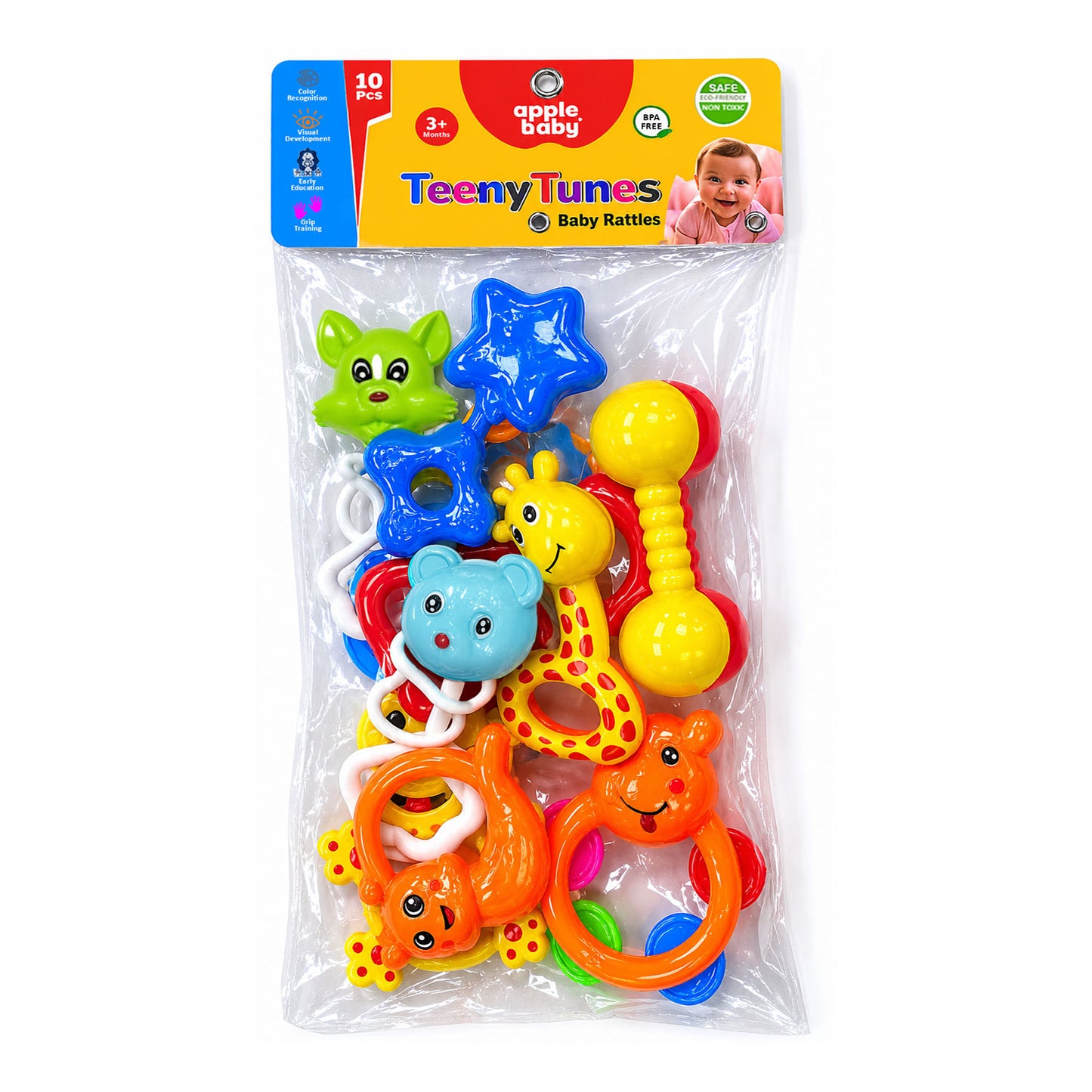 Apple Baby Rattles Set – 10 PCS Colorful Toys for Newborns & Babies 3+ Months | BPA-Free Developmental Rattle Toy Set (Pack of 2) AC458