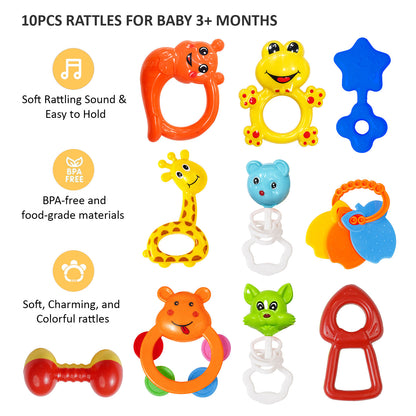 Apple Baby Rattles Set – 10 PCS Colorful Toys for Newborns & Babies 3+ Months | BPA-Free Developmental Rattle Toy Set (Pack of 2) AC458