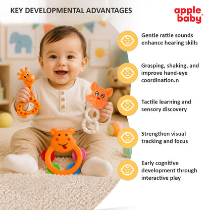 Apple Baby Rattles Set – 10 PCS Colorful Toys for Newborns & Babies 3+ Months | BPA-Free Developmental Rattle Toy Set (Pack of 2) AC458
