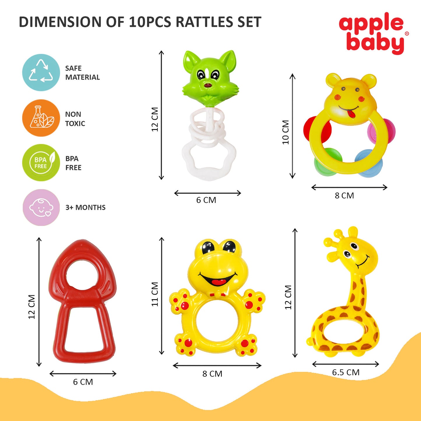 Apple Baby Rattles Set – 10 PCS Colorful Toys for Newborns & Babies 3+ Months | BPA-Free Developmental Rattle Toy Set (Pack of 2) AC458