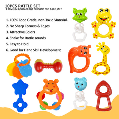 Apple Baby Rattles Set – 10 PCS Colorful Toys for Newborns & Babies 3+ Months | BPA-Free Developmental Rattle Toy Set (Pack of 2) AC458