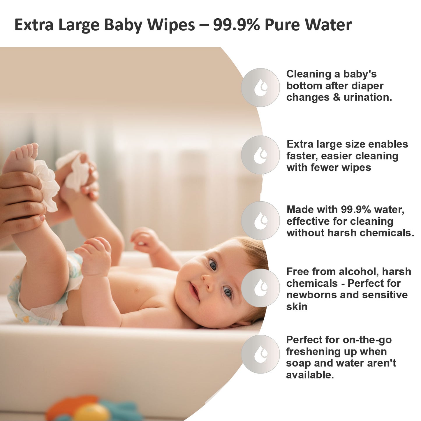 Apple Baby Extra Large Size Baby Wipes for Newborns | 99.9% Water Based AC473 (Pack of 3)