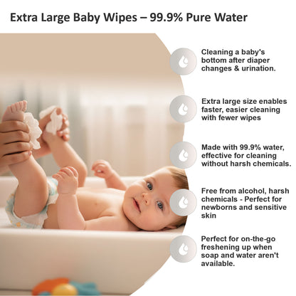 Apple Baby Extra Large Size Baby Wipes for Newborns | 99.9% Water Based AC473 (Pack of 3)