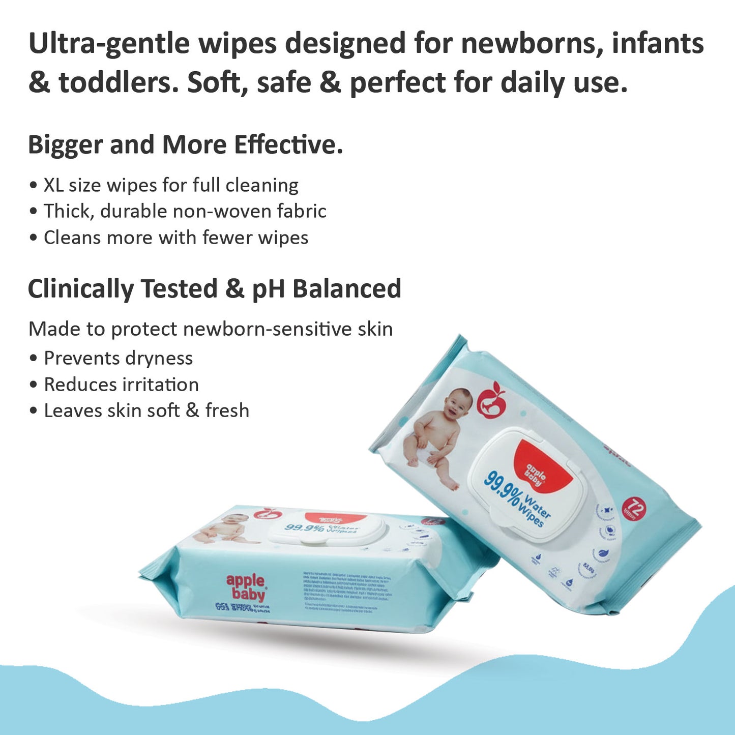 Apple Baby Extra Large Size Baby Wipes for Newborns | 99.9% Water Based AC473 (Pack of 3)