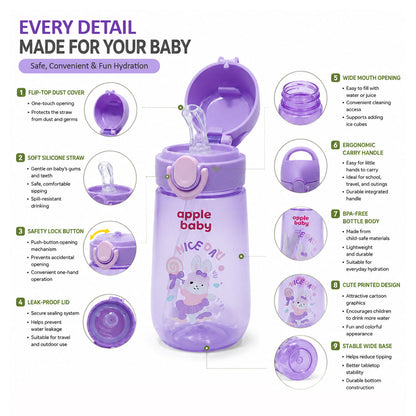 Apple Baby 380ml Flip Top Sipper Bottle for Kids | BPA Free Straw Water Bottle AC475
