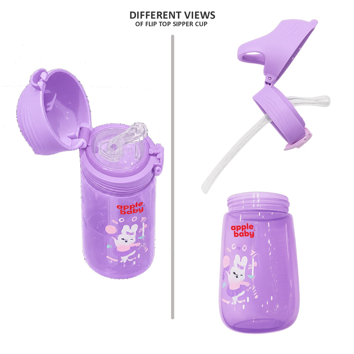 Apple Baby 380ml Flip Top Sipper Bottle for Kids | BPA Free Straw Water Bottle AC475
