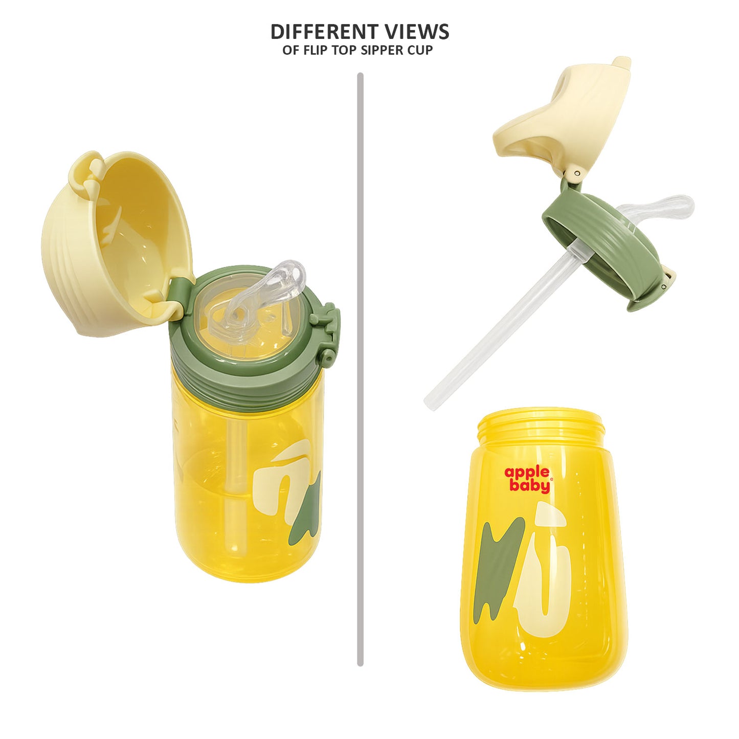 Apple Baby 380ml Flip Top Sipper Bottle for Kids | BPA Free Straw Water Bottle AC475