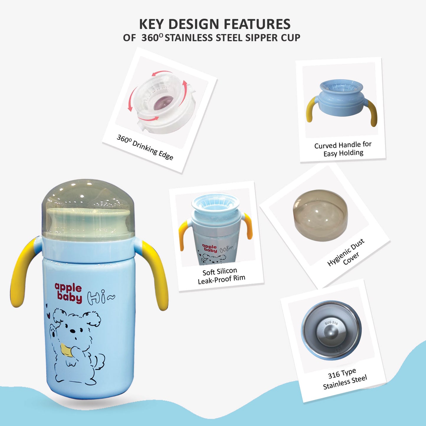 Apple Baby 360° Stainless Steel Sipper Cup for Babies – Easy-Sip Training Cup AC478
