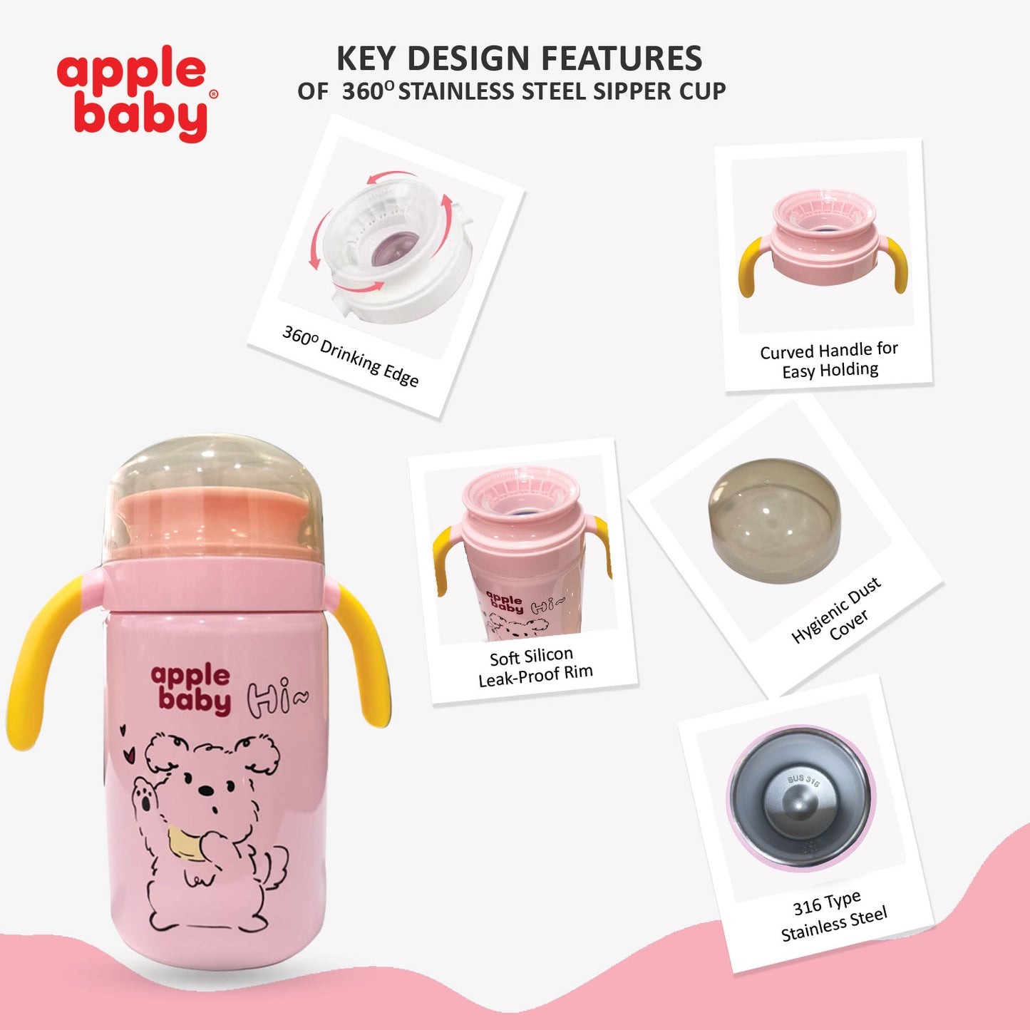 Apple Baby 360° Stainless Steel Sipper Cup for Babies – Easy-Sip Training Cup AC478