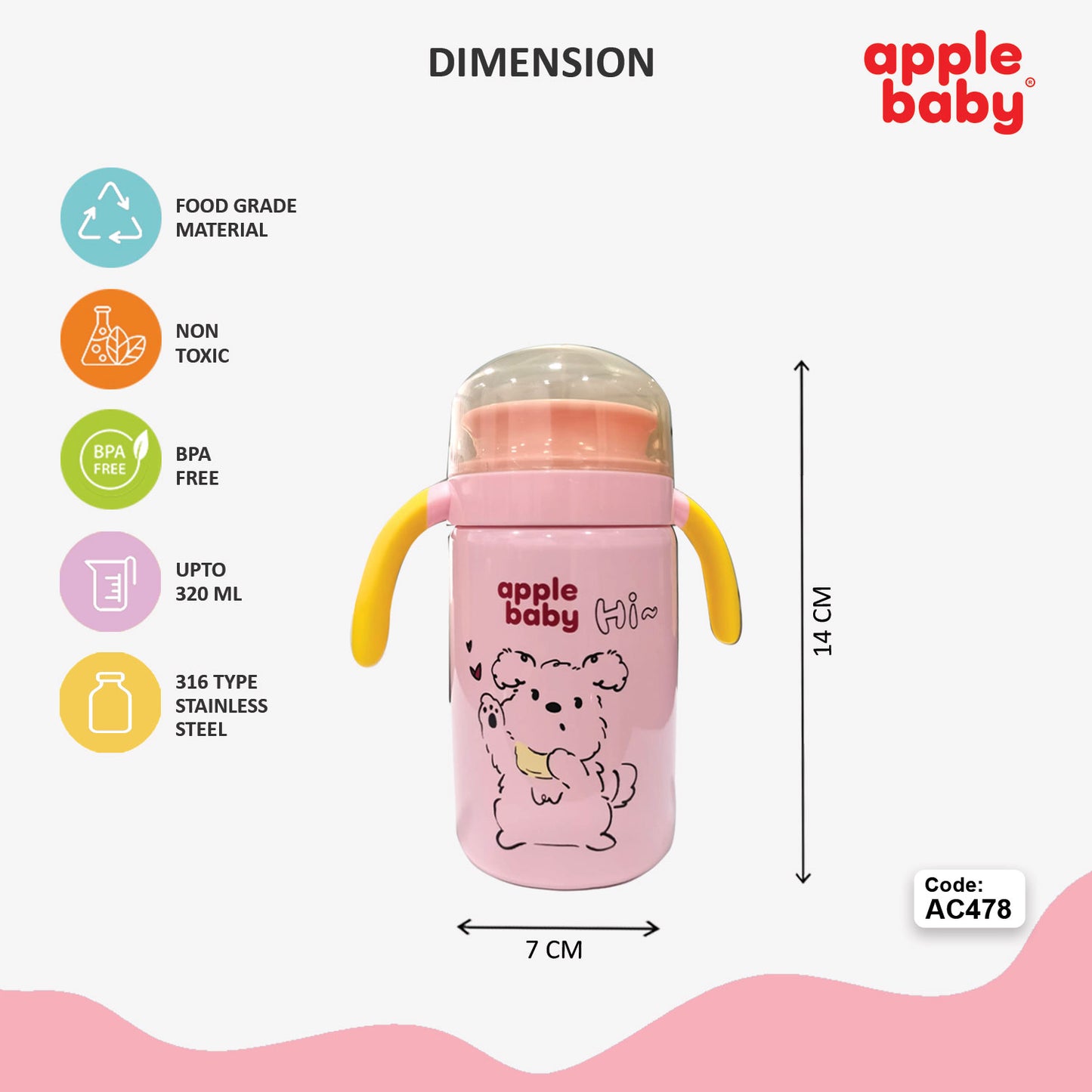 Apple Baby 360° Stainless Steel Sipper Cup for Babies – Easy-Sip Training Cup AC478