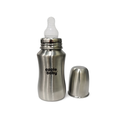 Apple Baby Stainless Steel Feeding Bottle 140ml | BPA-Free Baby Milk Bottle with Soft Silicone Nipple | Food-Grade Steel Feeding Bottle AC481