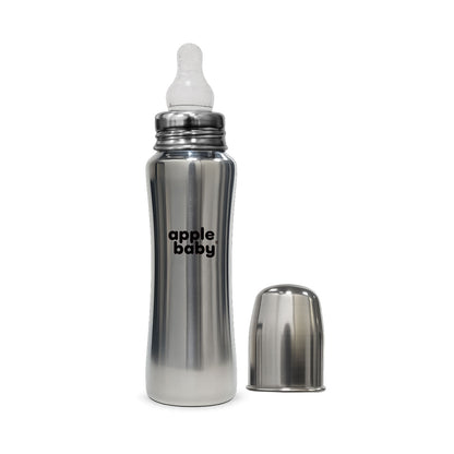 Apple Baby Stainless Steel Feeding Bottle 240ml | BPA-Free Baby Milk Bottle with Soft Silicone Nipple | Food-Grade Steel Feeding Bottle AC482