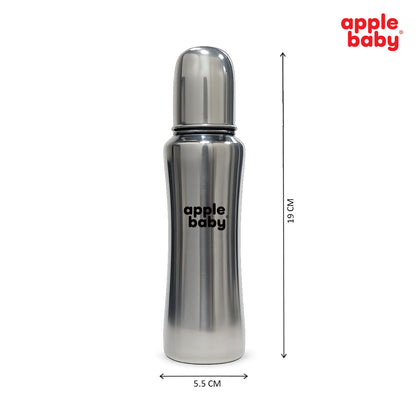 Apple Baby Stainless Steel Feeding Bottle 240ml | BPA-Free Baby Milk Bottle with Soft Silicone Nipple | Food-Grade Steel Feeding Bottle AC482