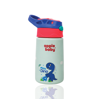 apple baby Stainless Steel Kids Sipper Cup with Straw Lid, Blue Dino Design AC483