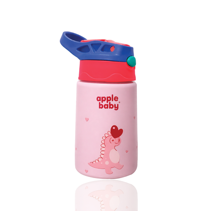apple baby Stainless Steel Kids Sipper Cup with Straw Lid, Blue Dino Design AC483