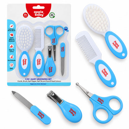 Apple Baby 5-in-1 Baby Grooming Kit for Newborns & Infants | Baby Hair Brush, Comb, Nail Clipper, Nail Scissors & Nail File AC491