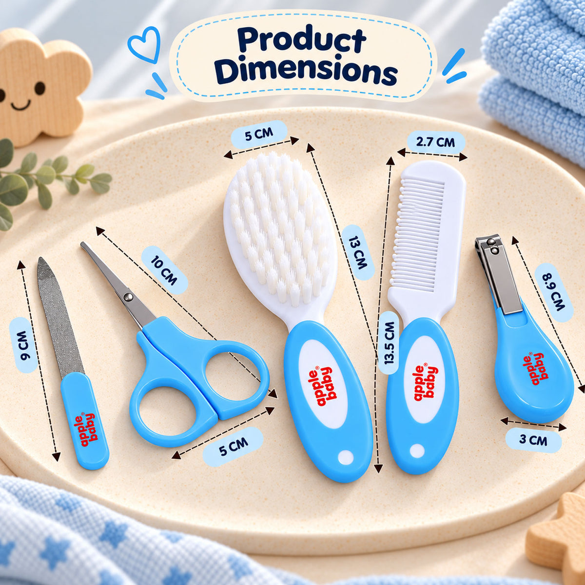 Apple Baby 5-in-1 Baby Grooming Kit for Newborns & Infants | Baby Hair Brush, Comb, Nail Clipper, Nail Scissors & Nail File AC491