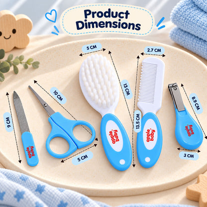 Apple Baby 5-in-1 Baby Grooming Kit for Newborns & Infants | Baby Hair Brush, Comb, Nail Clipper, Nail Scissors & Nail File AC491