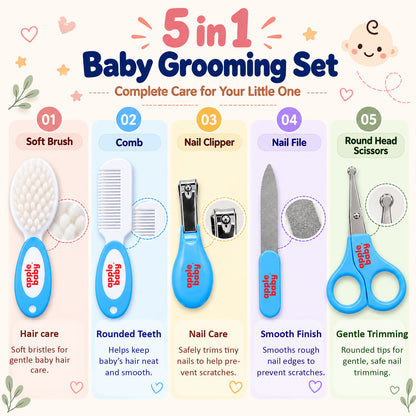 Apple Baby 5-in-1 Baby Grooming Kit for Newborns & Infants | Baby Hair Brush, Comb, Nail Clipper, Nail Scissors & Nail File AC491