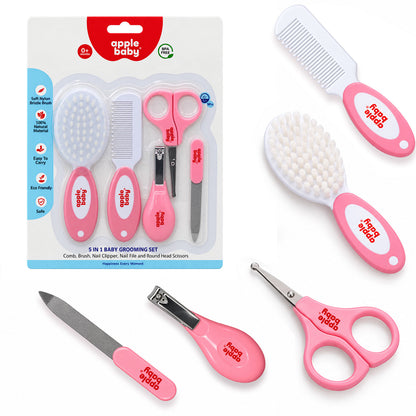 Apple Baby 5-in-1 Baby Grooming Kit for Newborns & Infants | Baby Hair Brush, Comb, Nail Clipper, Nail Scissors & Nail File AC491