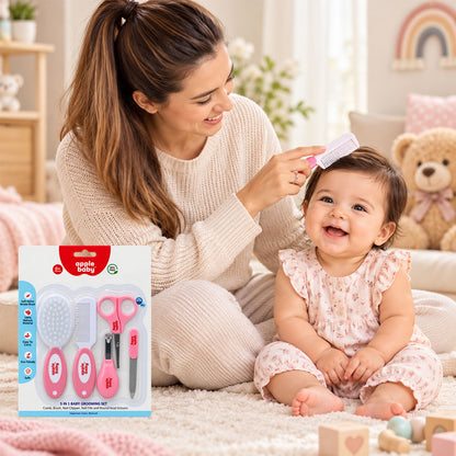 Apple Baby 5-in-1 Baby Grooming Kit for Newborns & Infants | Baby Hair Brush, Comb, Nail Clipper, Nail Scissors & Nail File AC491