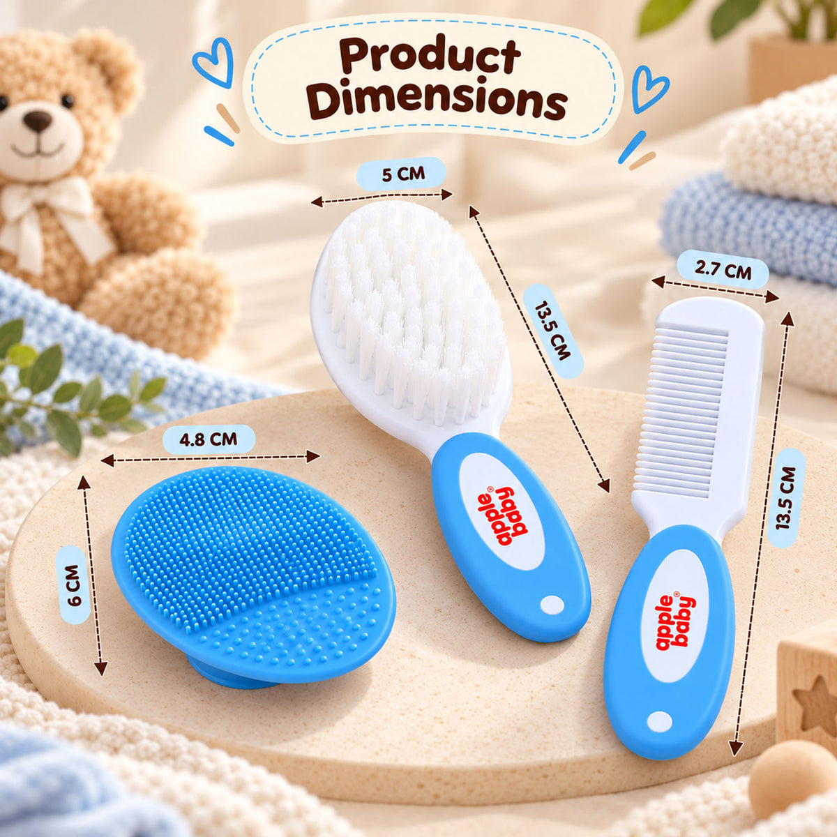 Apple Baby Grooming Brush, Hair Comb & Massage Pad Set AC492