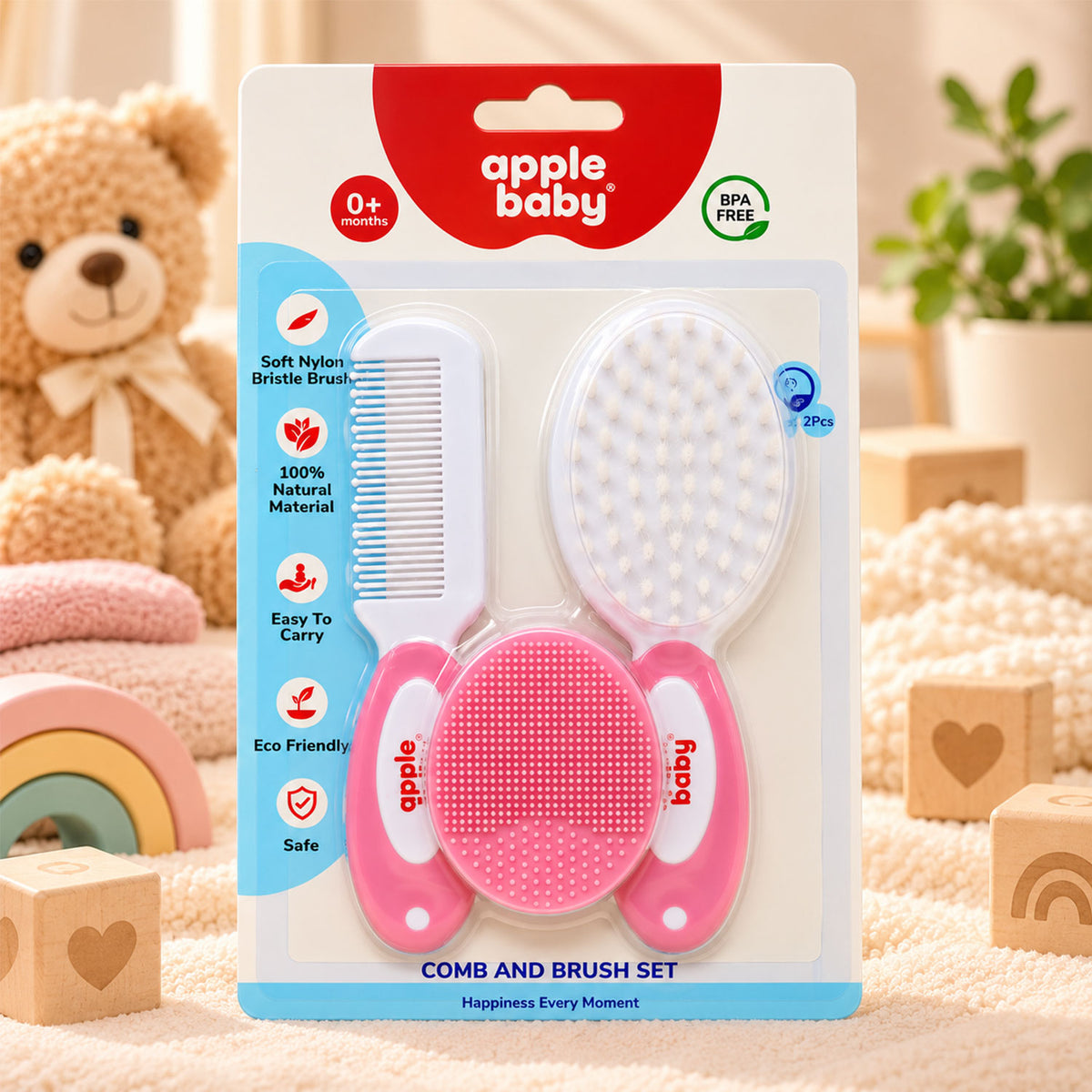 Apple Baby Grooming Brush, Hair Comb & Massage Pad Set AC492