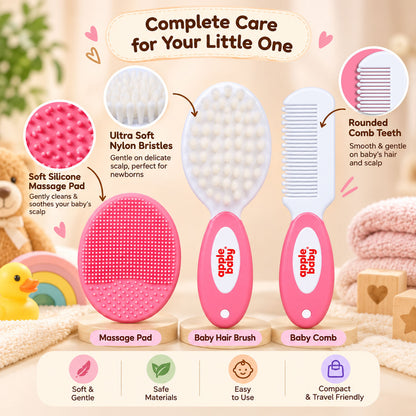 Apple Baby Grooming Brush, Hair Comb & Massage Pad Set AC492