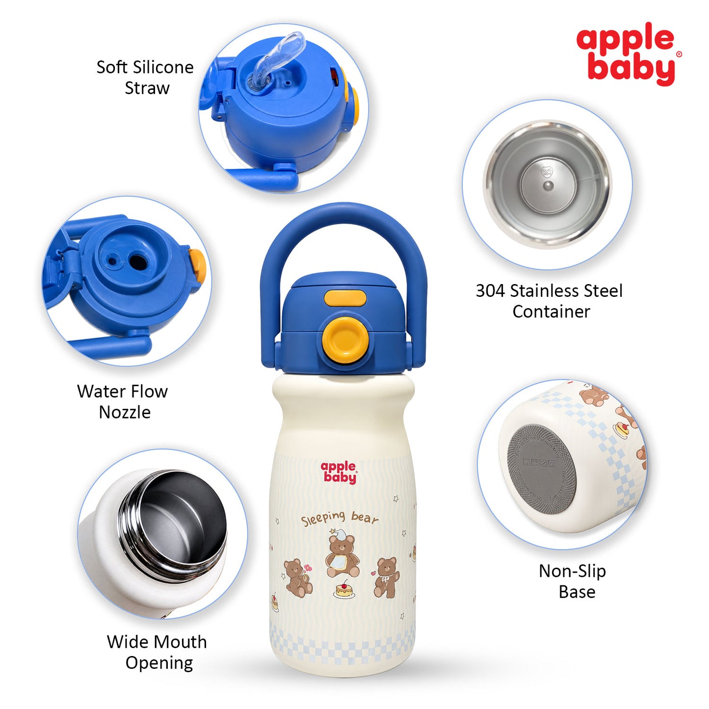 Apple Baby 2-in-1 Stainless Steel Sipper Bottle 500ml with Straw & Flip-Top Lid | Leak-Proof BPA-Free Sippy for Toddlers & Kids | 304 Stainless Steel, One-Touch Open, Carry Handle AC493