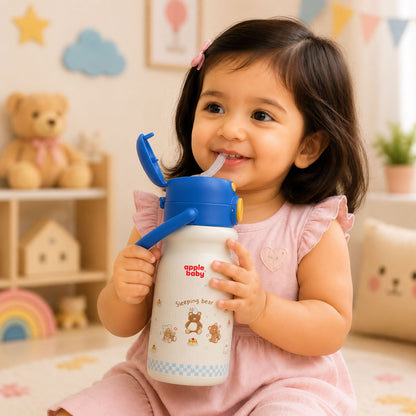 Apple Baby 2-in-1 Stainless Steel Sipper Bottle 500ml with Straw & Flip-Top Lid | Leak-Proof BPA-Free Sippy for Toddlers & Kids | 304 Stainless Steel, One-Touch Open, Carry Handle AC493