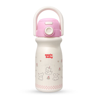 Apple Baby 2-in-1 Stainless Steel Sipper Bottle 500ml with Straw & Flip-Top Lid | Leak-Proof BPA-Free Sippy for Toddlers & Kids | 304 Stainless Steel, One-Touch Open, Carry Handle AC493