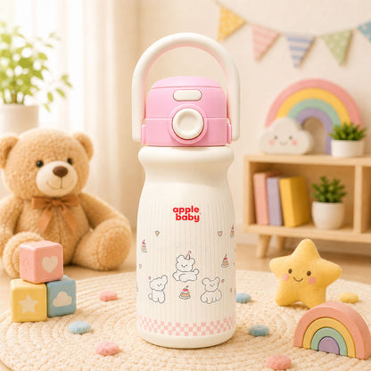 Apple Baby 2-in-1 Stainless Steel Sipper Bottle 500ml with Straw & Flip-Top Lid | Leak-Proof BPA-Free Sippy for Toddlers & Kids | 304 Stainless Steel, One-Touch Open, Carry Handle AC493