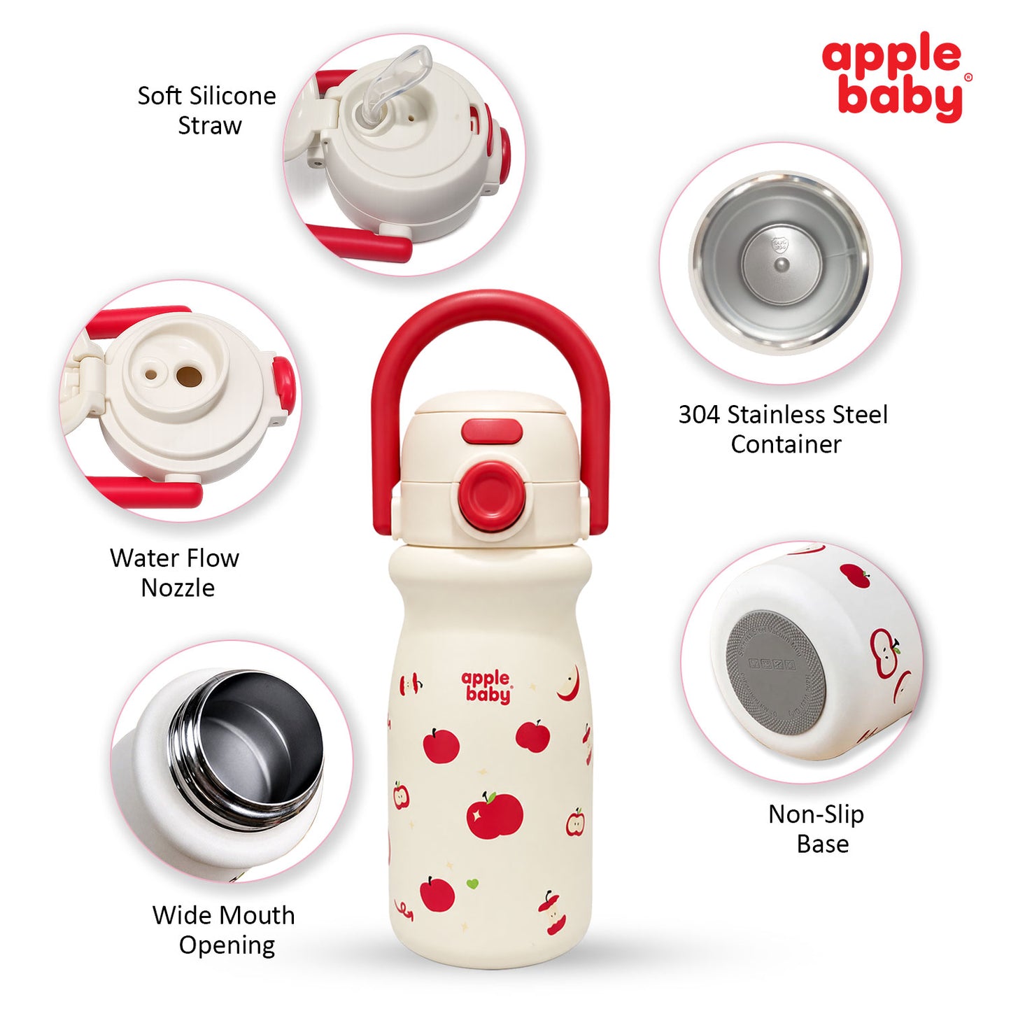 Apple Baby 2-in-1 Stainless Steel Sipper Bottle 500ml with Straw & Flip-Top Lid | Leak-Proof BPA-Free Sippy for Toddlers & Kids | 304 Stainless Steel, One-Touch Open, Carry Handle AC493