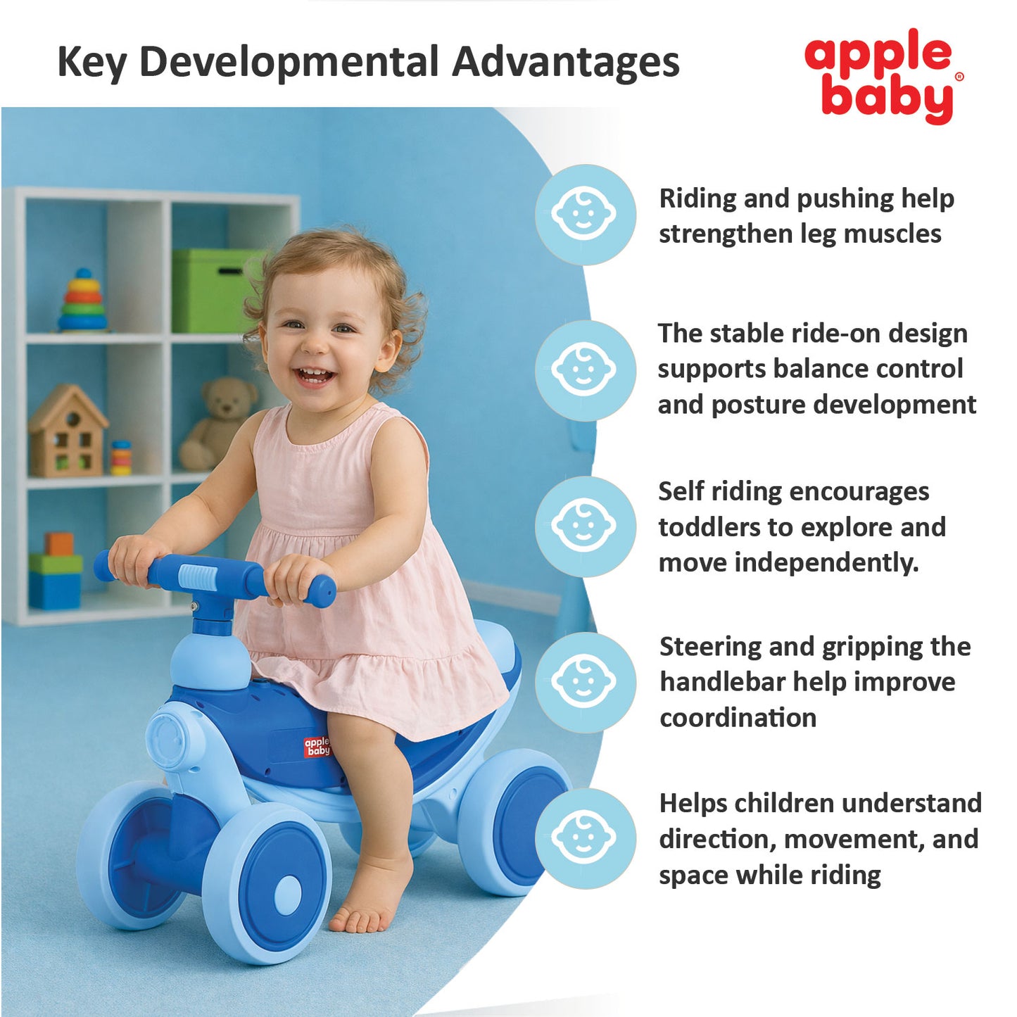 Apple Baby Royal Rider Balance Bike | 4-Wheel Ride-On Toy | First Push Bicycle for Toddlers | Ages 10M - 3YR AR155
