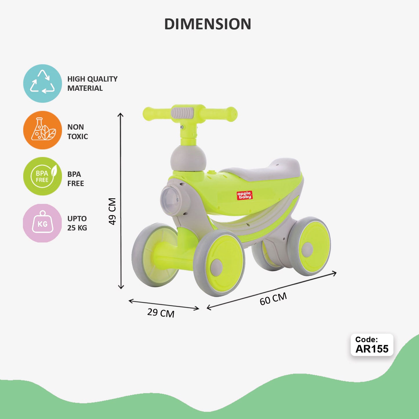 Apple Baby Royal Rider Balance Bike | 4-Wheel Ride-On Toy | First Push Bicycle for Toddlers | Ages 10M - 3YR AR155