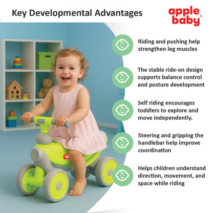 Apple Baby Royal Rider Balance Bike | 4-Wheel Ride-On Toy | First Push Bicycle for Toddlers | Ages 10M - 3YR AR155