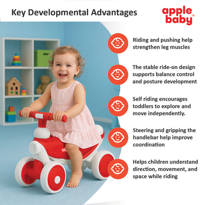 Apple Baby Royal Rider Balance Bike | 4-Wheel Ride-On Toy | First Push Bicycle for Toddlers | Ages 10M - 3YR AR155