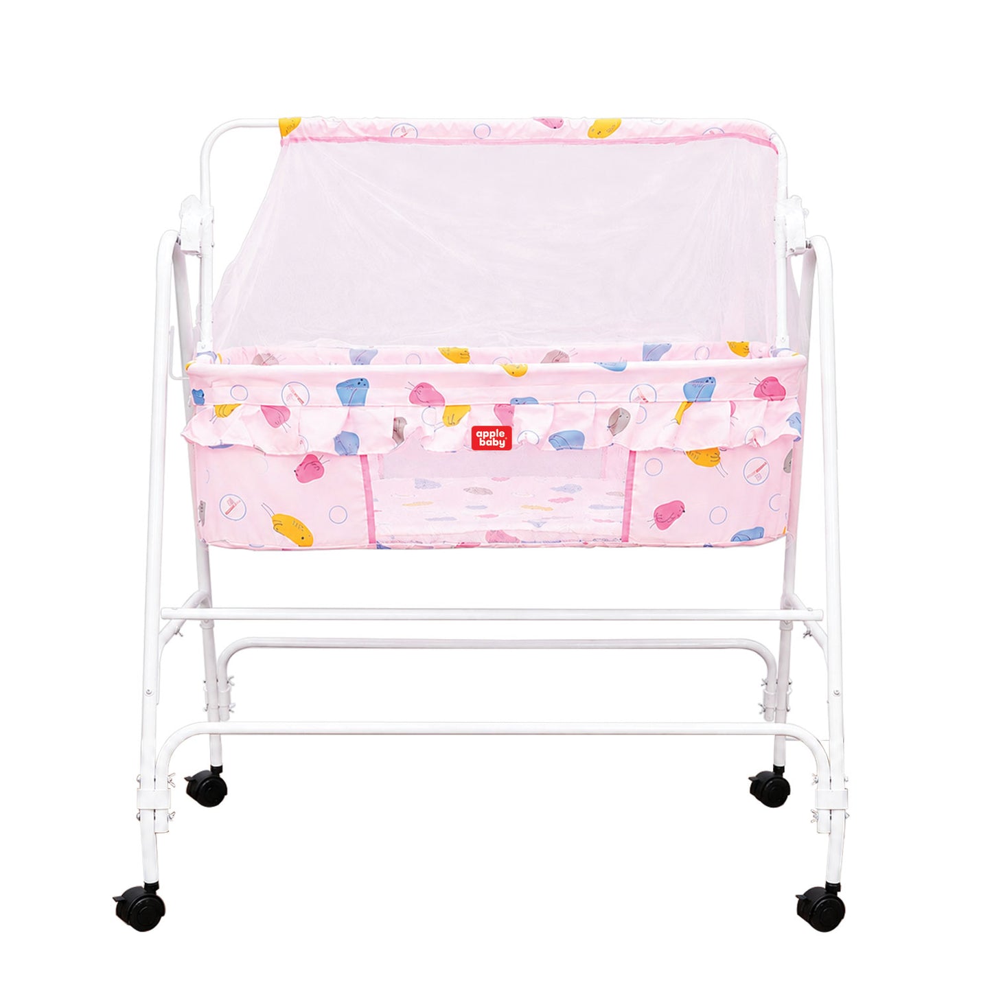 Apple Baby Blossom Baby Cradle with Swing Function & Wheels | Safe Sleeping Cot for Newborn Babies BB117