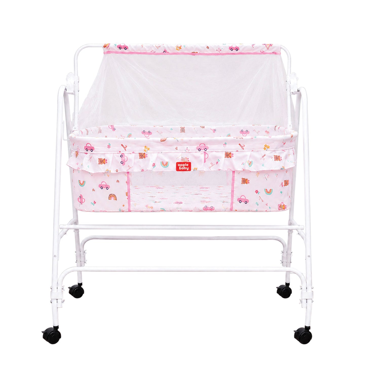 Apple Baby Blossom Baby Cradle with Swing Function & Wheels | Safe Sleeping Cot for Newborn Babies BB117