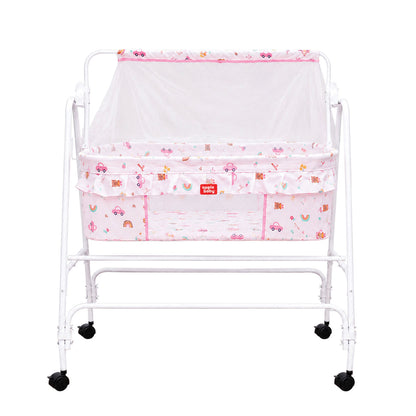 Apple Baby Blossom Baby Cradle with Swing Function & Wheels | Safe Sleeping Cot for Newborn Babies BB117