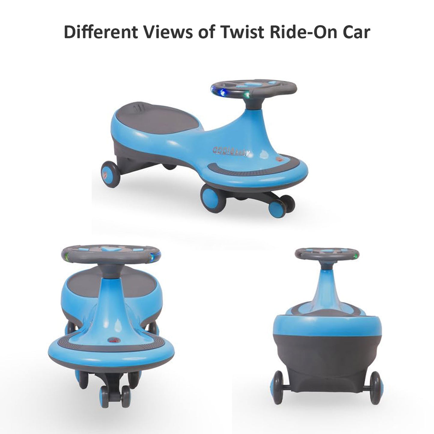 Apple Baby Magic Twist Car | Swing Wiggle Ride-On | LED Light & Music Steering Wheel | Silent Wheels BS116