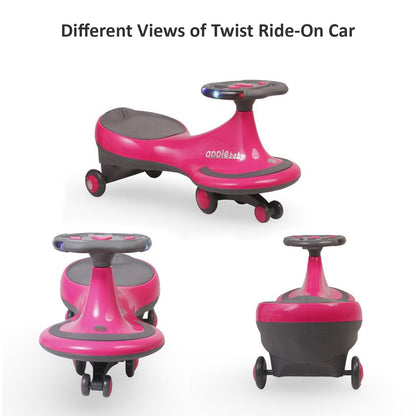 Apple Baby Magic Twist Car | Swing Wiggle Ride-On | LED Light & Music Steering Wheel | Silent Wheels BS116