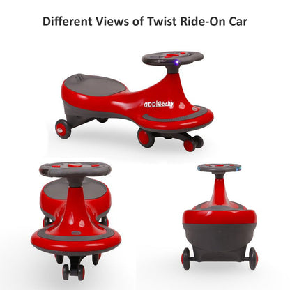 Apple Baby Magic Twist Car | Swing Wiggle Ride-On | LED Light & Music Steering Wheel | Silent Wheels BS116
