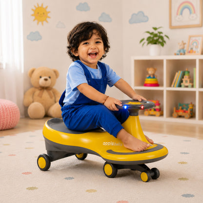 Apple Baby Magic Twist Car | Swing Wiggle Ride-On | LED Light & Music Steering Wheel | Silent Wheels BS116